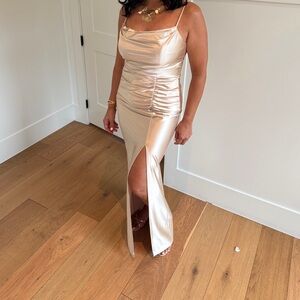 David's Bridal Champagne Satin Gown